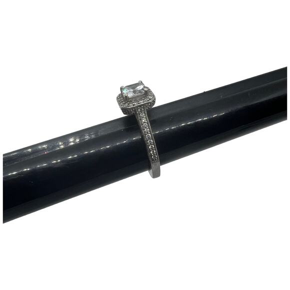 Sterling Silver 925 White Sapphire CZ Art Deco Style Halo Ring Size 6.75 - Picture 12 of 15